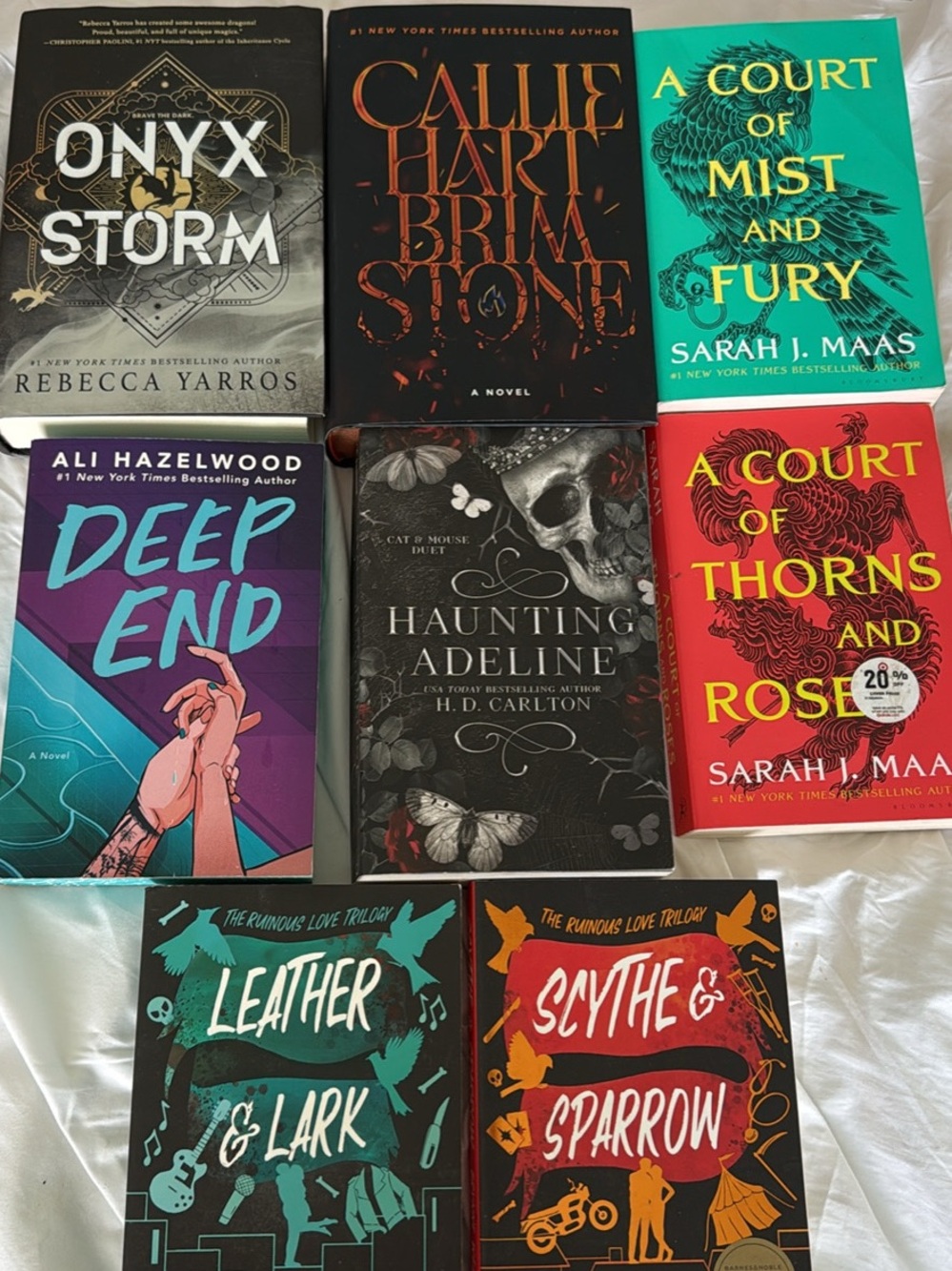 Books by Rebecca Yarros, Sarah Maas Callie Hart, Ali Hazelwood,